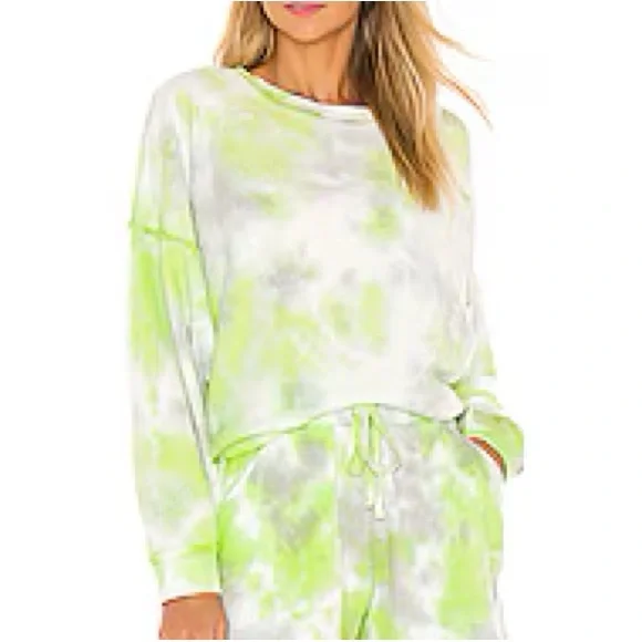 NWT! Free People Kelly Tie Dye Green Citron Grey Sweatshirt Large - Picture 1 of 9